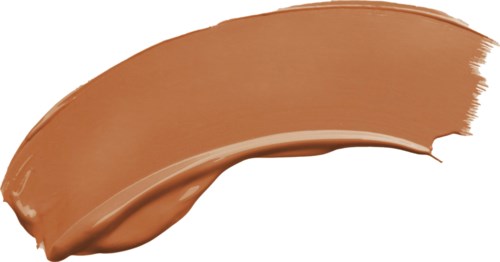 Ett beige-brunt krämprov av foundation eller concealer rört över en vit bakgrund.