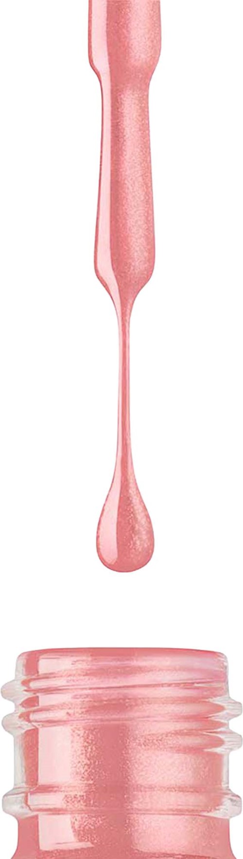 Läppglans i rosa färg med applikator som droppar över öppen behållare.