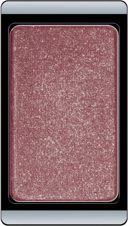 Pink glitter eyeshadow in a black and silver compact case.