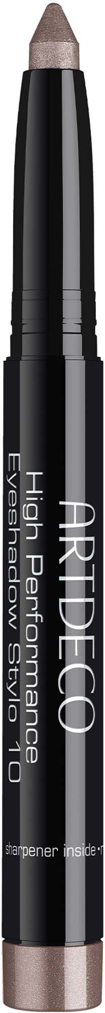 Musta kosmetiikkapinna, jossa beige kärki ja hopea-alusta, nimeltä high performance eye pen.