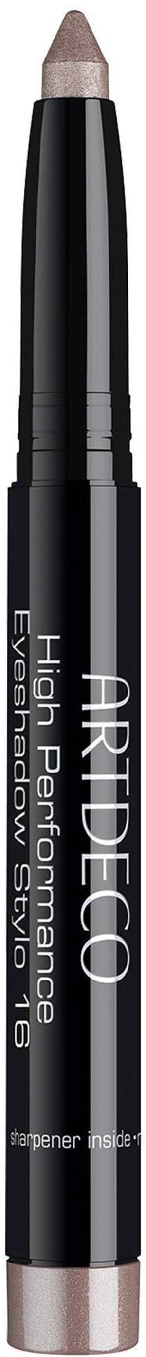 A black makeup pencil with silver and white text, labeled as high-performance eye pencil, with a beige tip.