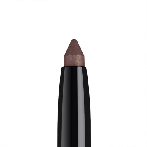 A brown, crayon-like eyeliner pencil with a pointed tip and a shiny black body.