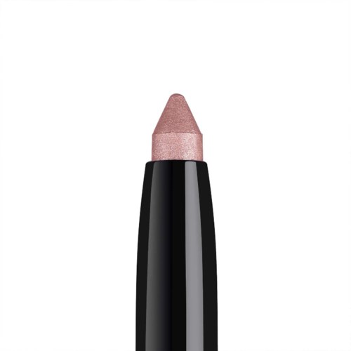 Een roze glitterpotlood met een zwarte body en een puntige tip.
