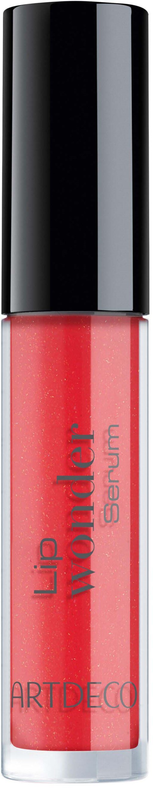 Roter Lippenstift in klarem Röhrchen mit schwarzem Deckel, beschriftet 'Lip Wonder' von ARTDECO.