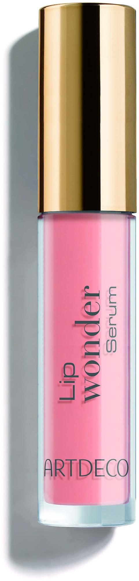 Een klein roze flesje met gouden dop met label Lip Wonder Serum van ARTDECO.