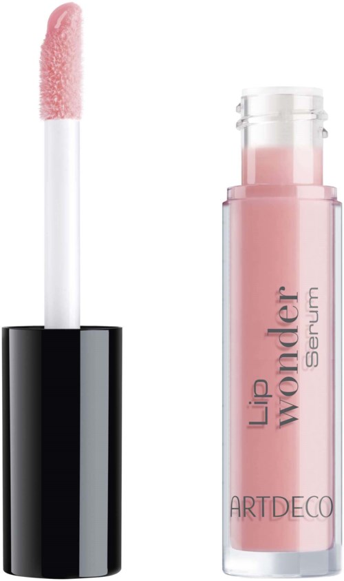 Roze lipgloss in een witte en zwarte verpakking, getiteld 'Lip Wonder Serum' door Artdeco.