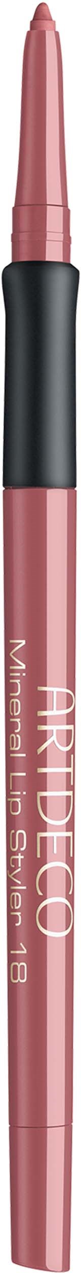 Ein rosa Lipliner-Stift mit schwarzem Griff und spitzem Spitze. Markenname sichtbar auf dem Stift.