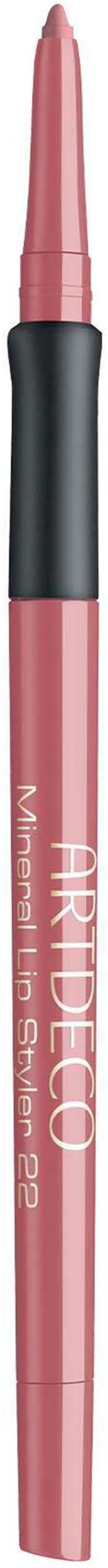 Een roze make-uppen met een zwarte grip, gemerkt "ARTDECO" en "Magnetic Sun 02."