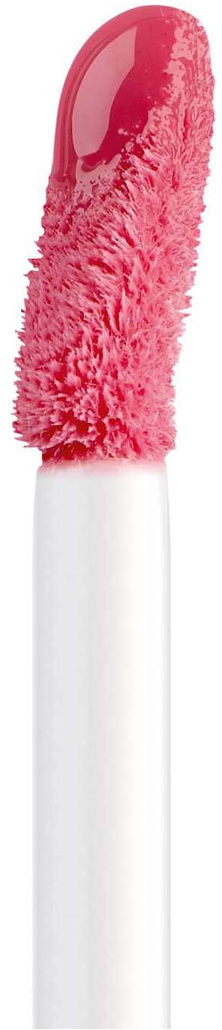 Roze fluffy make-upapplicator met een glanzende, ronde tip en een witte handgreep.