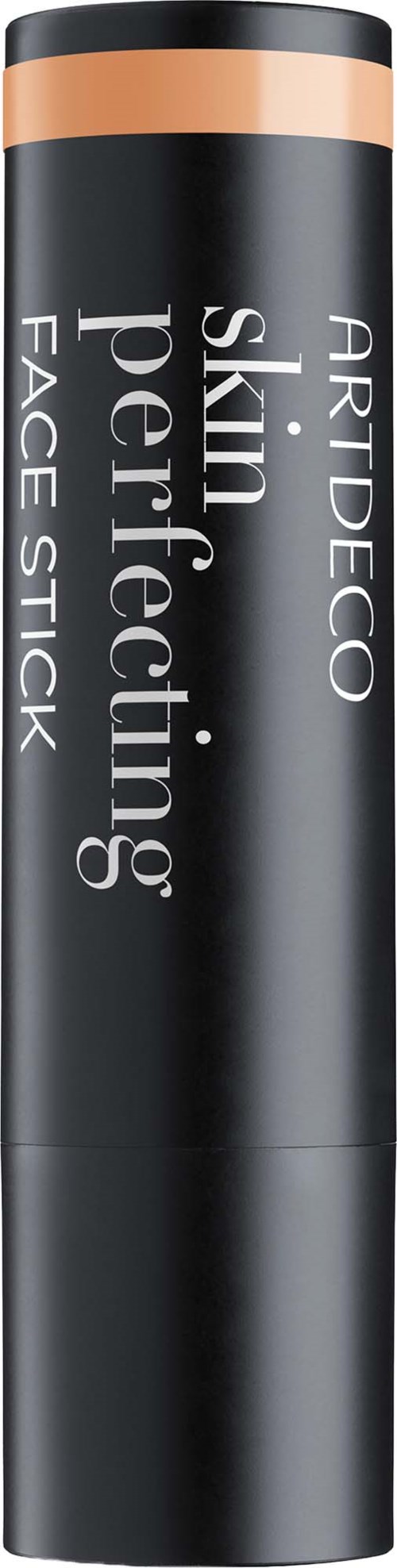 En svart cylinderformad ansiktspenna med en roséguldsrand, märkt Artdeco Skin Perfecting Face Stick.