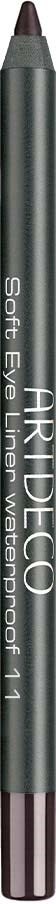 Ein grauer Stift mit schwarzer Spitze und lila Kappe, Beschriftung "ARIDILO Soft Eyeliner Waterproof 11" auf dem Körper.