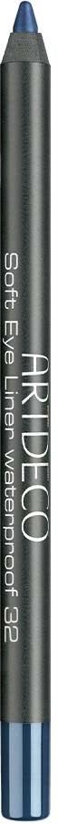 Ein grauer Stift mit blauer Spitze und Clip, beschriftet "AR DICO" und "Soft Eye Liners Waterproof 32."