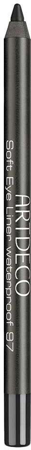A black eyeliner pencil with silver text, labeled 'ARIDECQ' and 'Soft Eye Line Waterproof 97.'