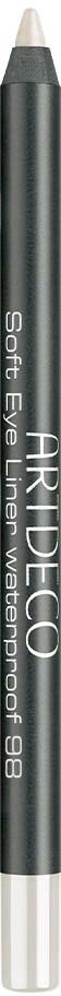A black eyebrow pencil with a white tip and silver bottom, labeled 'ARTIDEE' and 'Soft Eyeliner Waterproof 98'.