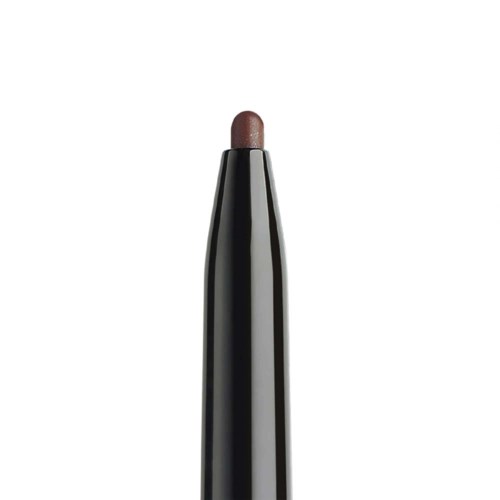 Ein schwarzer Make-up-Stift mit brauner Spitze vor weißem Hintergrund.