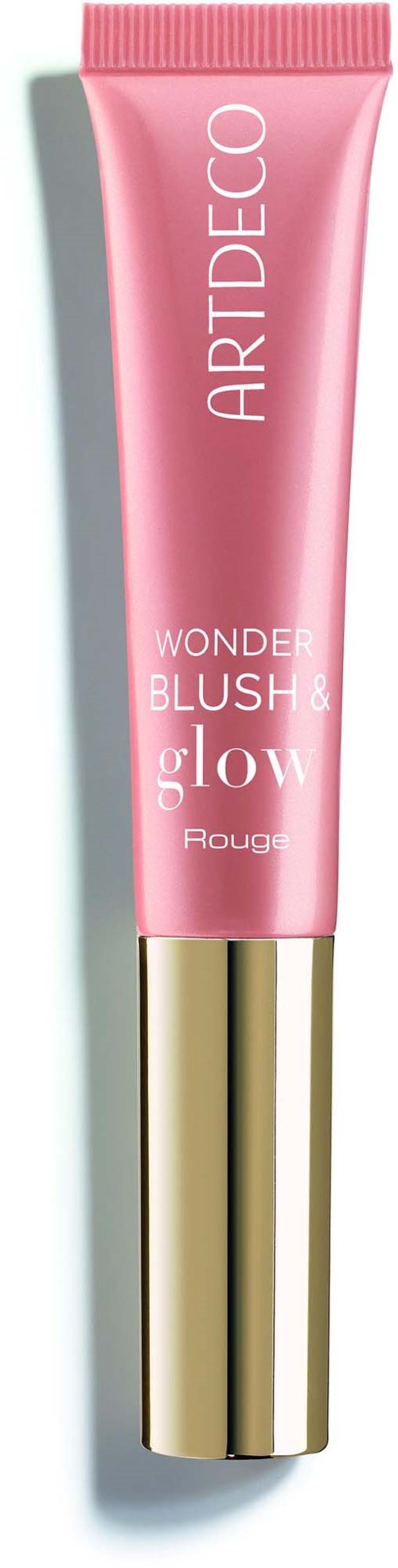 Ein rosa Tube mit goldener Kappe, beschriftet Wonder Blush & Glow von Arteco, steht aufrecht.