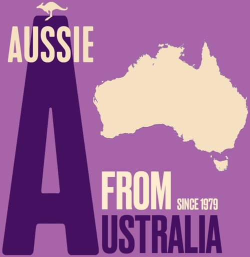 A logo with a kangaroo, the word "AUSSIE," a map of Australia, and the phrase "FROM AUSTRALIA SINCE 1979".