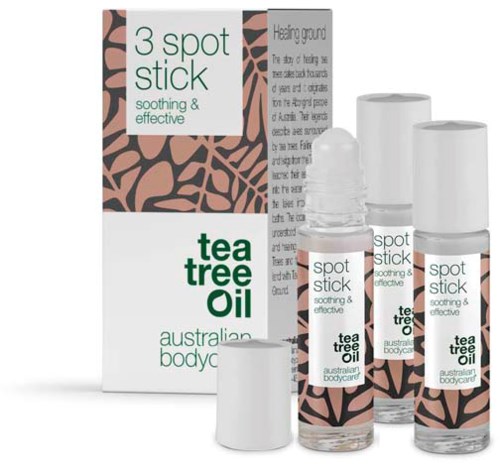 Kleine flessen tea tree olie voor rustgevende en effectieve huidverzorging. Wordt geleverd met een doos en drie flessen.