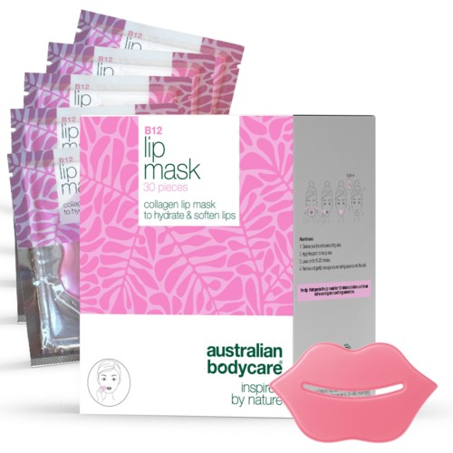 Roze verpakking met lipmasker en lipvormige applicator, bevat 30 stuks voor hydratatie en zachtheid van lippen.
