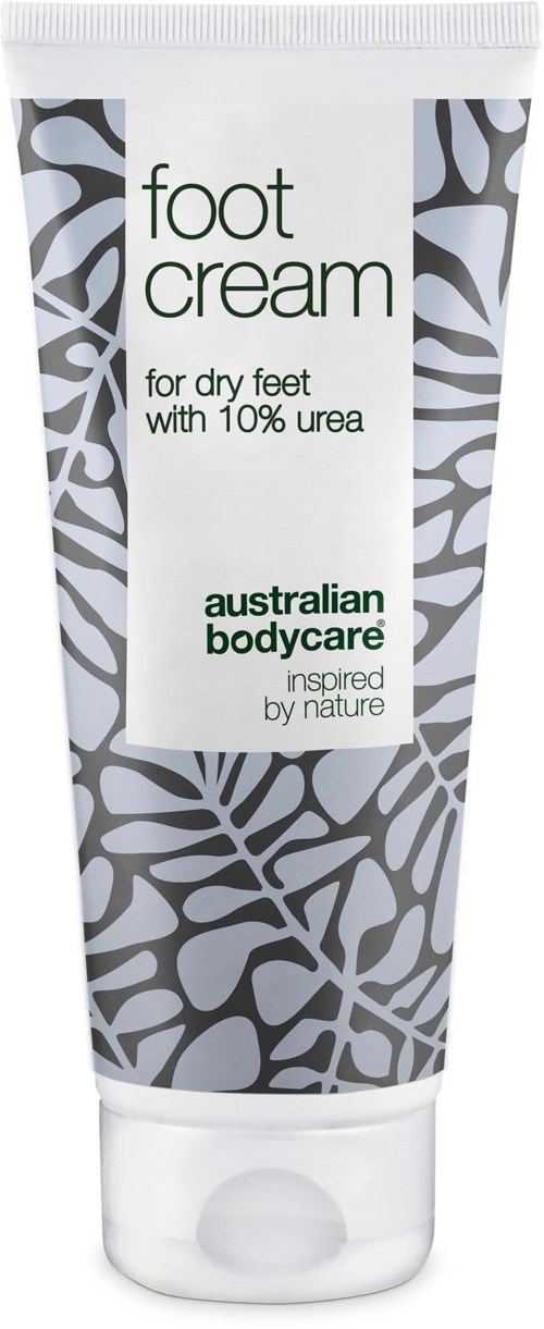 Fotkräm för torra fötter med 10% urea från Australian Bodycare, avsedd att återfukta och lugna.