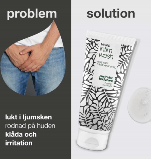 Problem: Geruch, Rötung und Irritation im Leistenbereich. Lösung: Männer Intimwaschgel für tägliche Pflege und Hygiene.