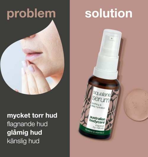 A split image showing skin problems on one side and squalane serum on the other for skin care.