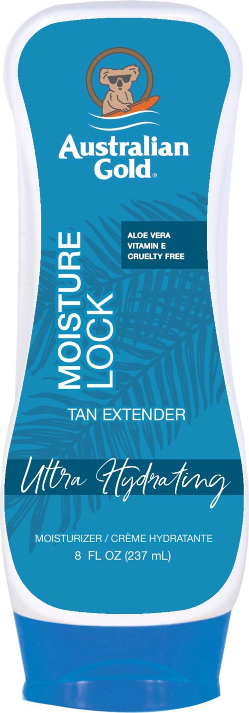 Blaue Flasche mit Australian Gold Feuchtigkeitscreme mit Koala-Logo, verspricht feuchtigkeitsbindend und cruelty-free, 8 fl oz.
