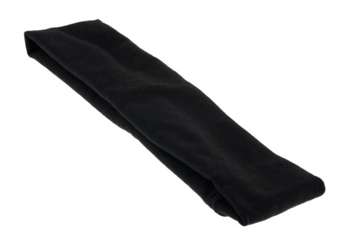 A black fabric headband, folded neatly, used to keep hair away from the face.