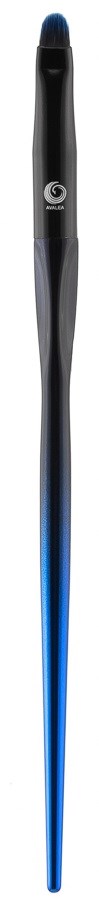 A long, thin black and blue brush with a rounded head and a handle. It appears to be a makeup or artistic brush.