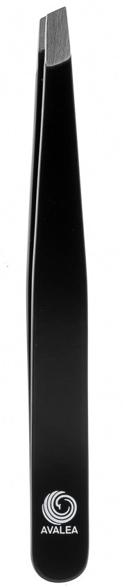 A black medical tool with a curved shape and a flat, rectangular tip, labeled Avalea.