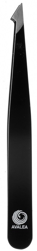 A black spatula with a curved handle and a small hook on the edge, displaying the Avalea logo at the bottom.