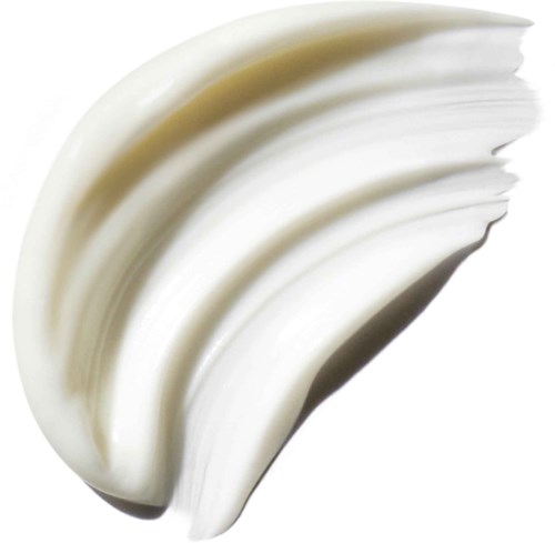 Ein Wirbel aus weißer Creme oder Lotion mit glatten, gebogenen Linien und glänzender Textur.