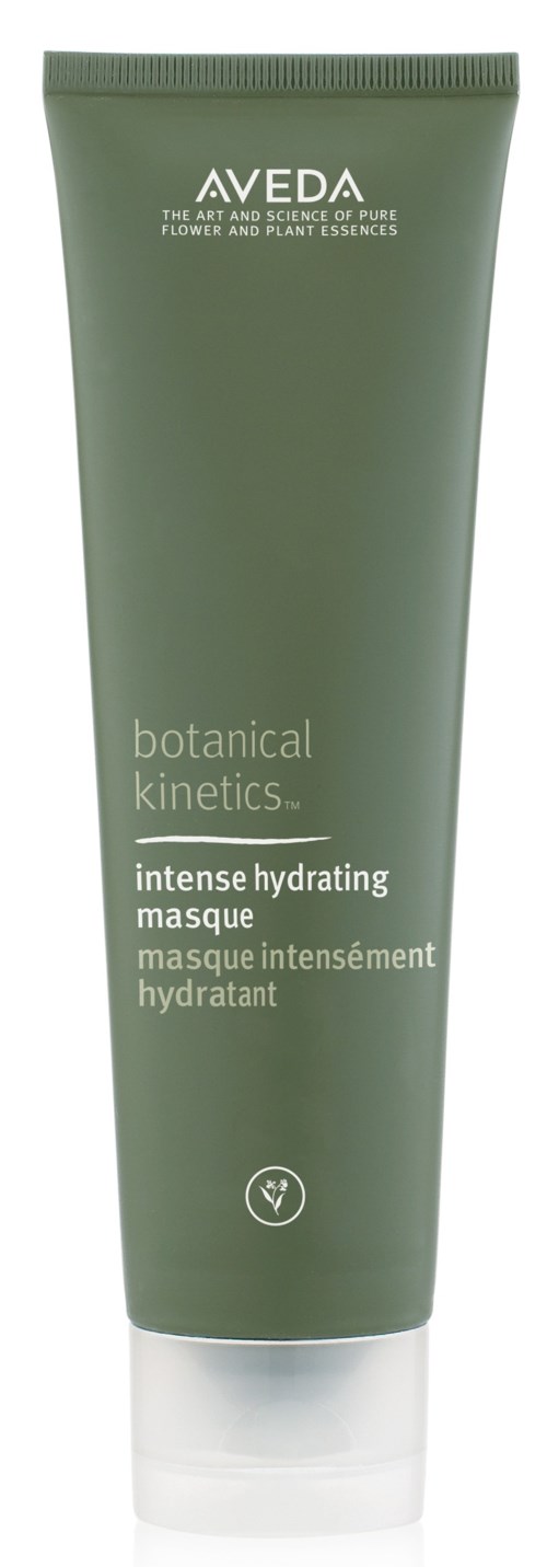 Eine grüne Tube Aveda Intensiv Hydrating Maske für die Haut mit weißen Text und kleinem Logo unten.