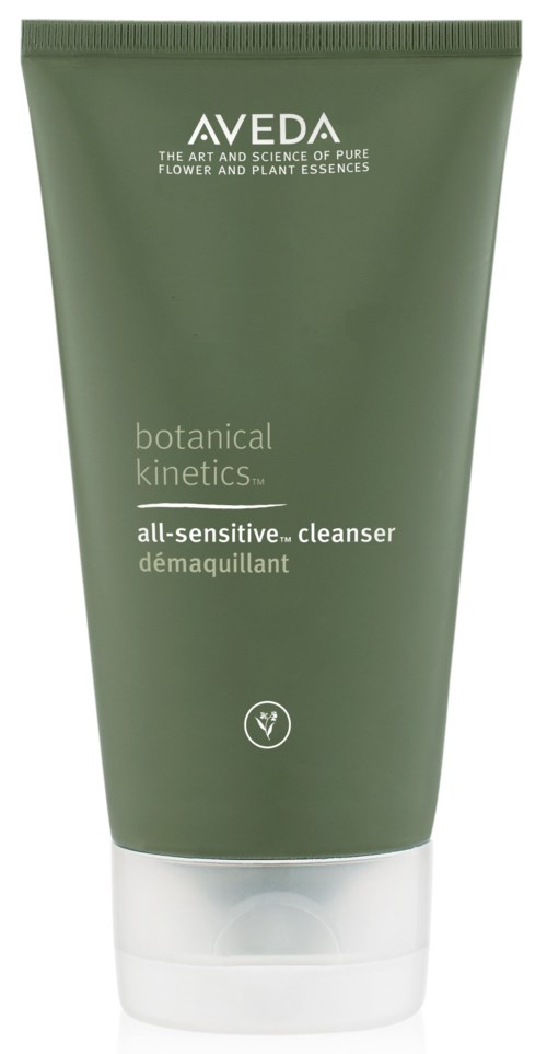 Een groene tube van Aveda botanical kinetics all-sensitive cleanser met witte dop.
