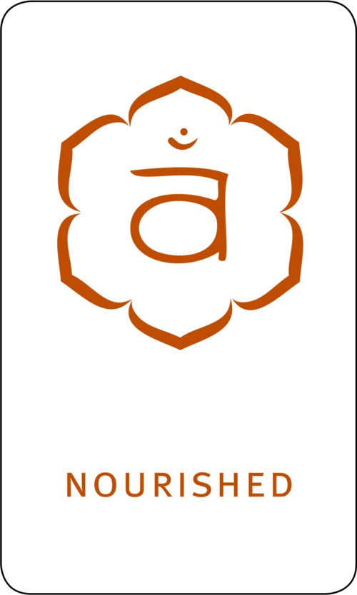 Ein Logo mit einem kleinen 'a' in einer Blumenform und dem Wort Nourished darunter in Orange.