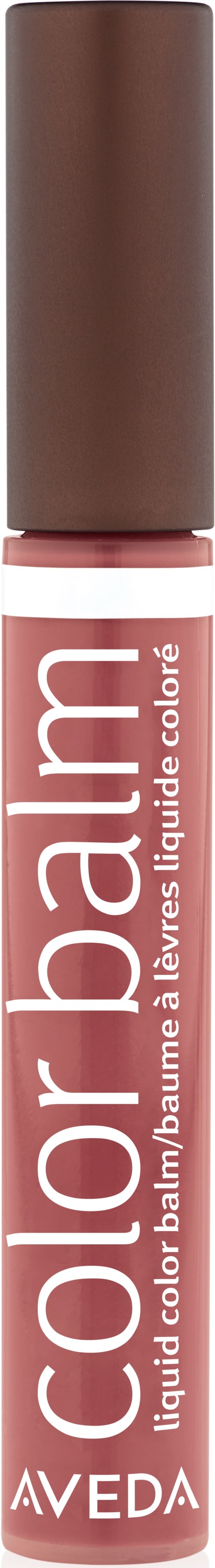 Een tube Aveda kleurbalm lippenstift in warme roze tint met een bruine dop.