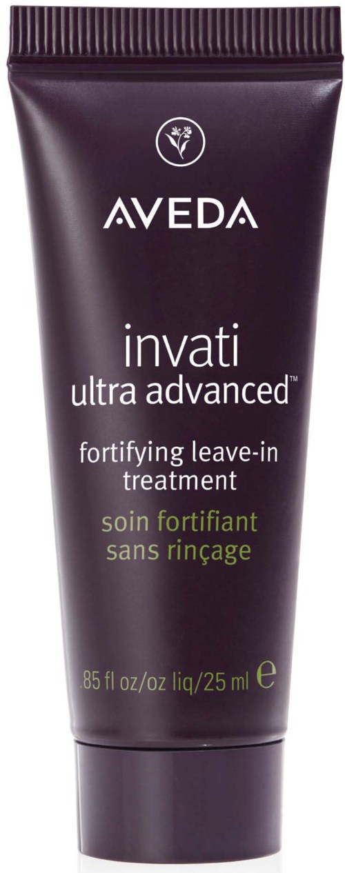 Dunkellila Tube mit weißen und grünen Texten für Aveda Invati Haarbehandlung, 25 ml.