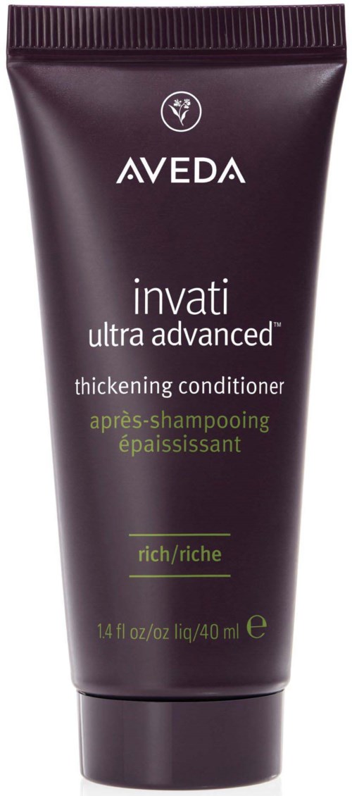 Aveda Verstärkender Conditioner in einer dunklen lila Tube mit weißen und grünen Text.