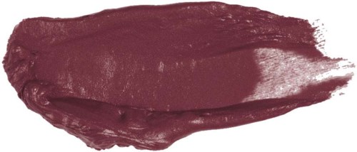 Ett streck av mörkröd läppstift breder ut sig på en vit bakgrund.