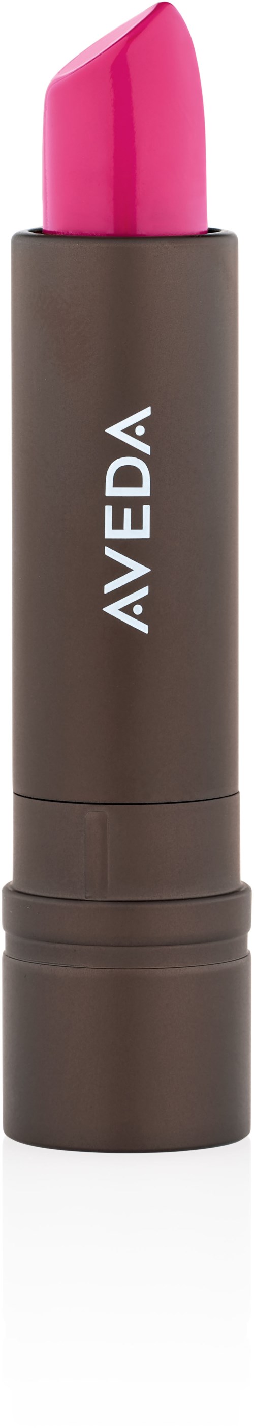 En rosa läppstift i ett brunt rör med varumärket Aveda på.