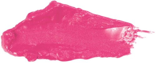 Pink läppstiftsfläck på vit bakgrund. Mjuk med lätt glans, ojämn kant.
