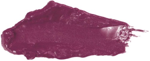 En lila smet av läppstift med spetsig ände och ojämn textur.