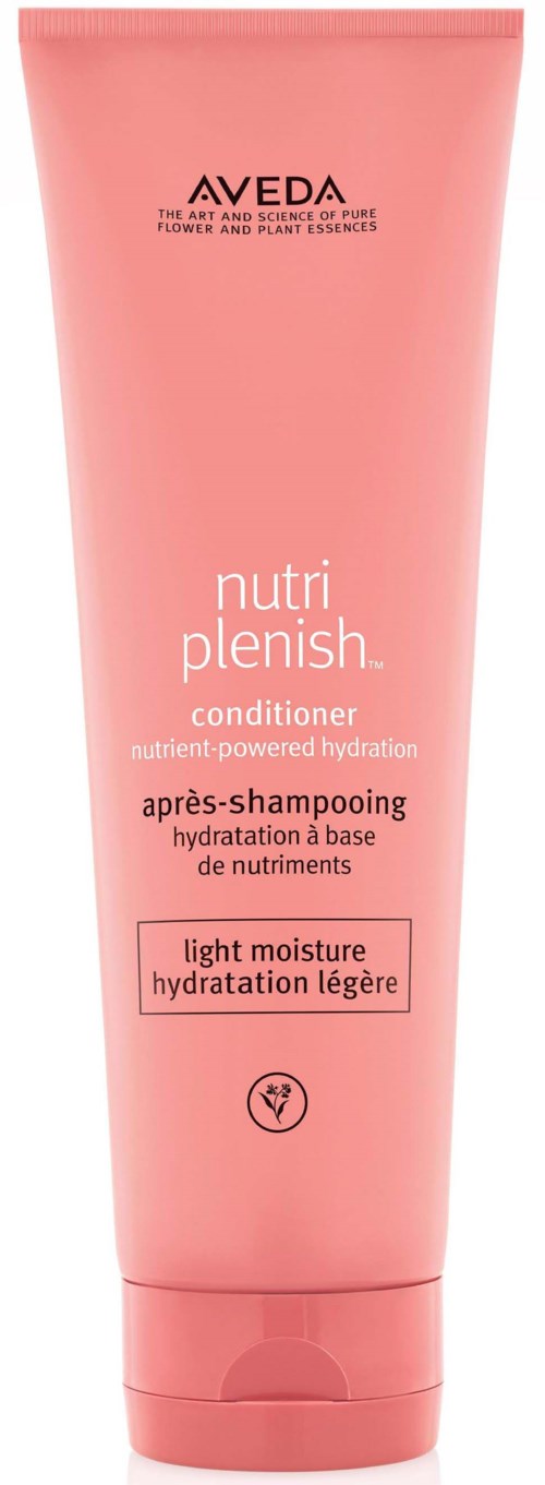 Rosa Tube von Aveda Nutri Plenish Conditioner für leichte Feuchtigkeit. Enthält den Text: Aveda, Nutri Plenish, Conditioner, leichte Feuchtigkeit.