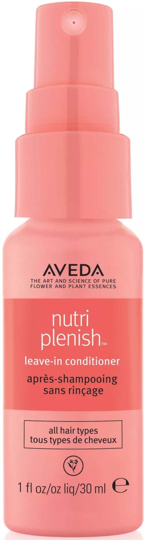 Rosa Sprühflasche mit Aveda NutriPlenish Leave-in Conditioner für alle Haartypen.