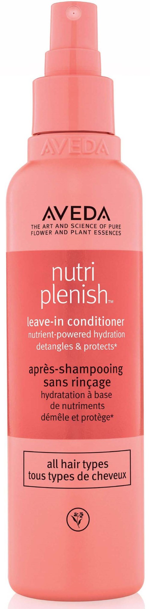 Pinkfarbene Sprühflasche mit Aveda Leave-in-Conditioner für alle Haartypen. Es spendet Feuchtigkeit, entwirrt und schützt die Haare.