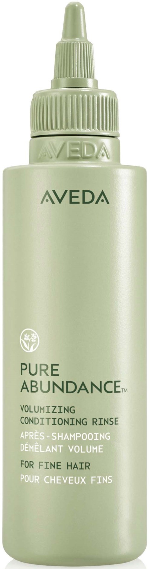 Eine hellgrüne Flasche von Aveda Pure Abundance Volumizing Conditioning Rinse für feines Haar.