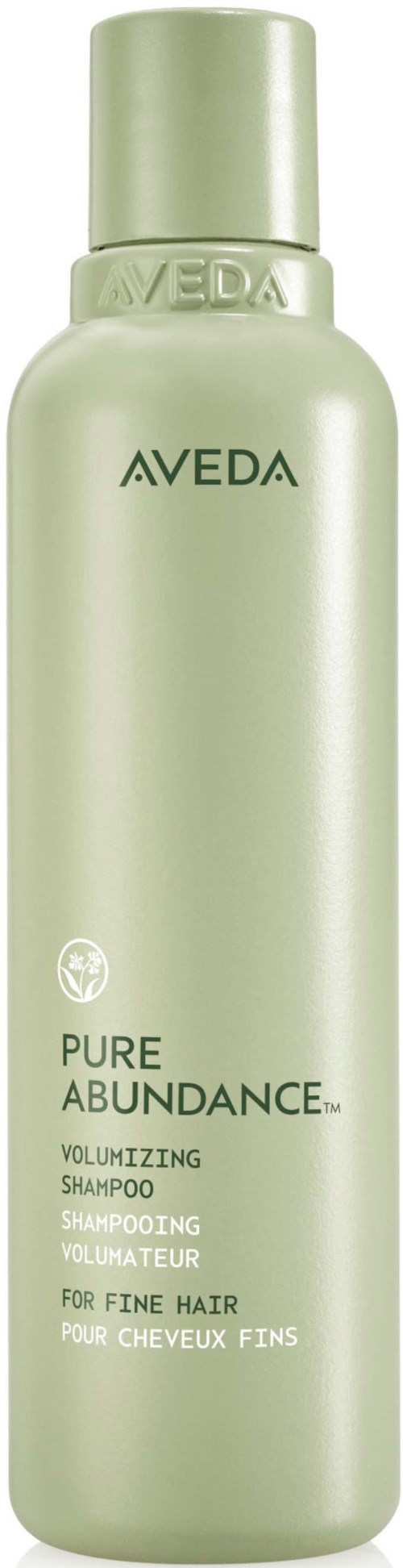 Eine hellgrüne Flasche Aveda Pure Abundance Volumen-Shampoo für feines Haar.