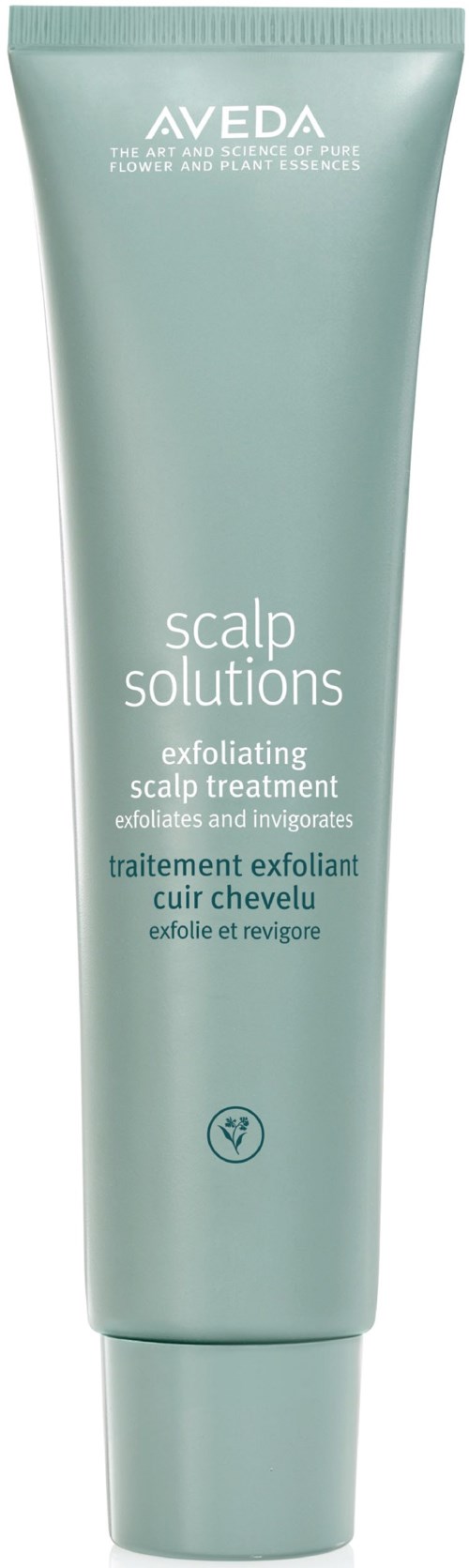Ein hellgrüner Tuben mit Aveda scalp solutions für Peeling und Behandlung der Kopfhaut.