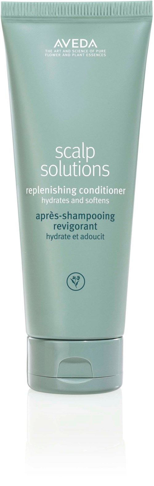 Aveda Kopfhautlösungen reparierende Spülung, grüne Tube mit weißen Text, hydratisiert und macht das Haar weich.