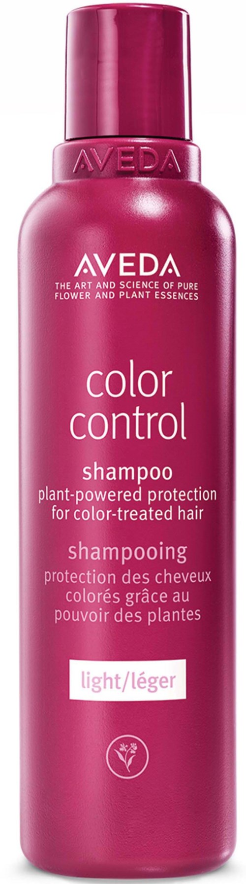 Aveda-Shampoo-Flasche in Pink mit weißen und dunkelpinkfarbenen Text, Schutz für gefärbtes Haar.